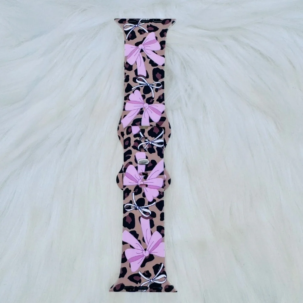 New Pink Bow & Leopard Watch Band For Apple Watch 38mm / 40mm / 41mm